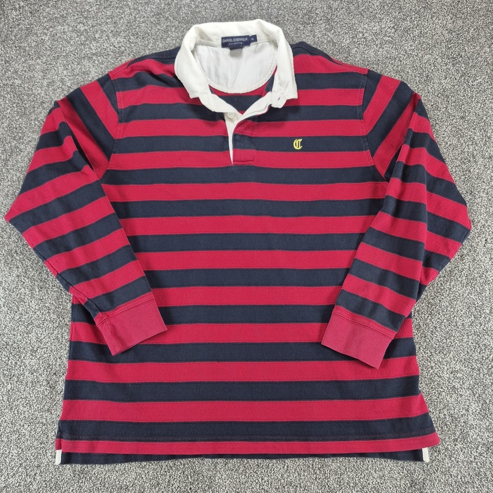 Daniel Cremieux Rugby Polo Shirt Mens XL Red Black Striped‎ Long Sleeve Y2K